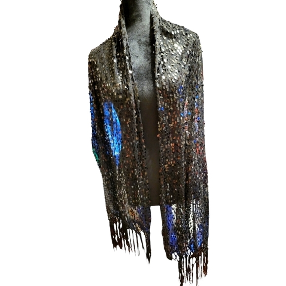 Large Black Sequins Scraf 72" long and 9" fridge  width 25" - Picture 2 of 11